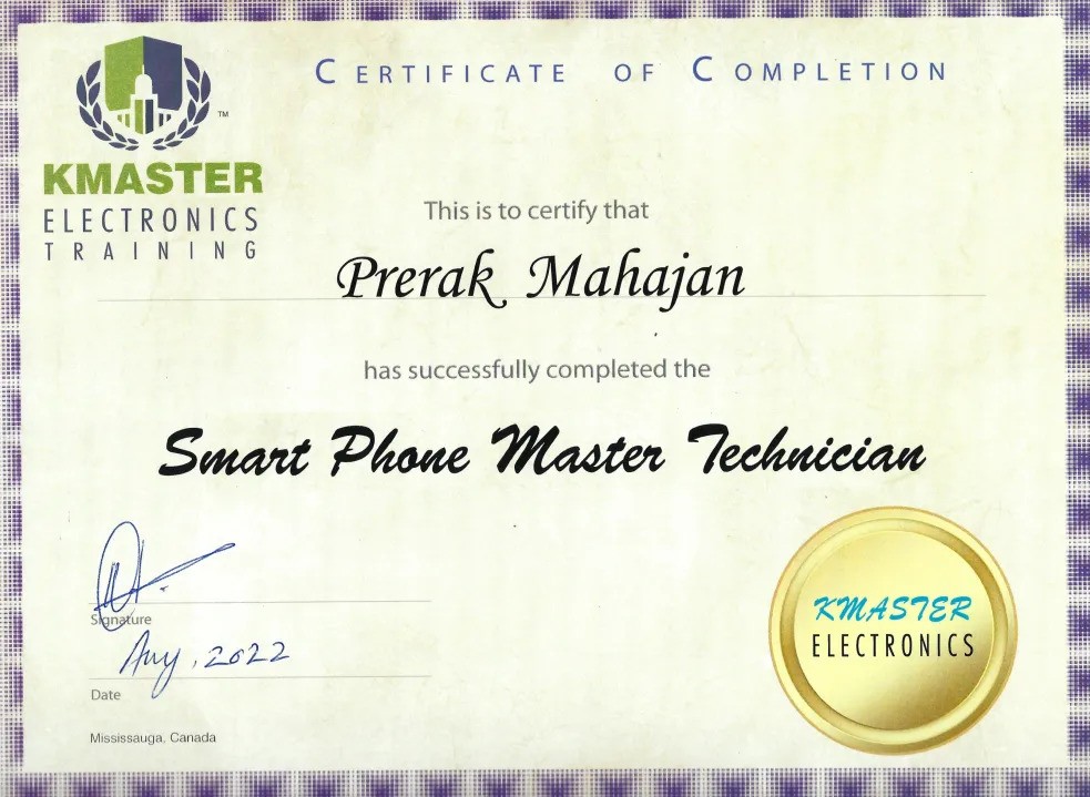 KMaster Phone Repair Certificate